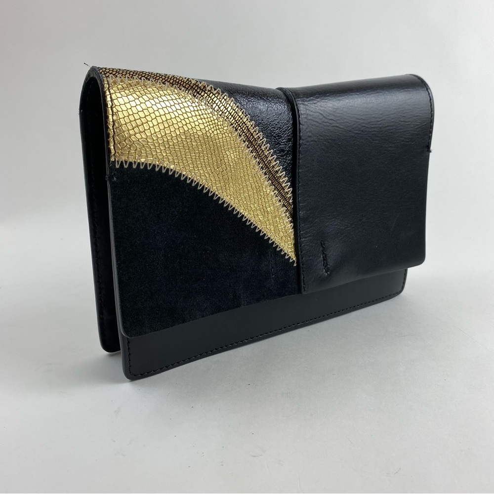 Gianni Chiarini Italian Leather Convertible Clutch  Purse in Black and G…